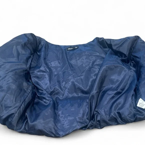 Akaiv Cropped Floral Puffer Jacket Size Large Navy Blue Cream Pockets Full Zip - Picture 7 of 14